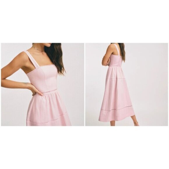 NEW Reformation Everett Linen Midi Dress Cherry Blossom Light Pink | US 0 UK 4 - Picture 2 of 14